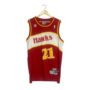 Vintage Adidas Atlanta Hawks Wilkins Basketball Jersey Hardwood XL 2X Length